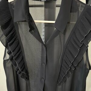 Zara Black Sheer Blouse with Ruffle Details